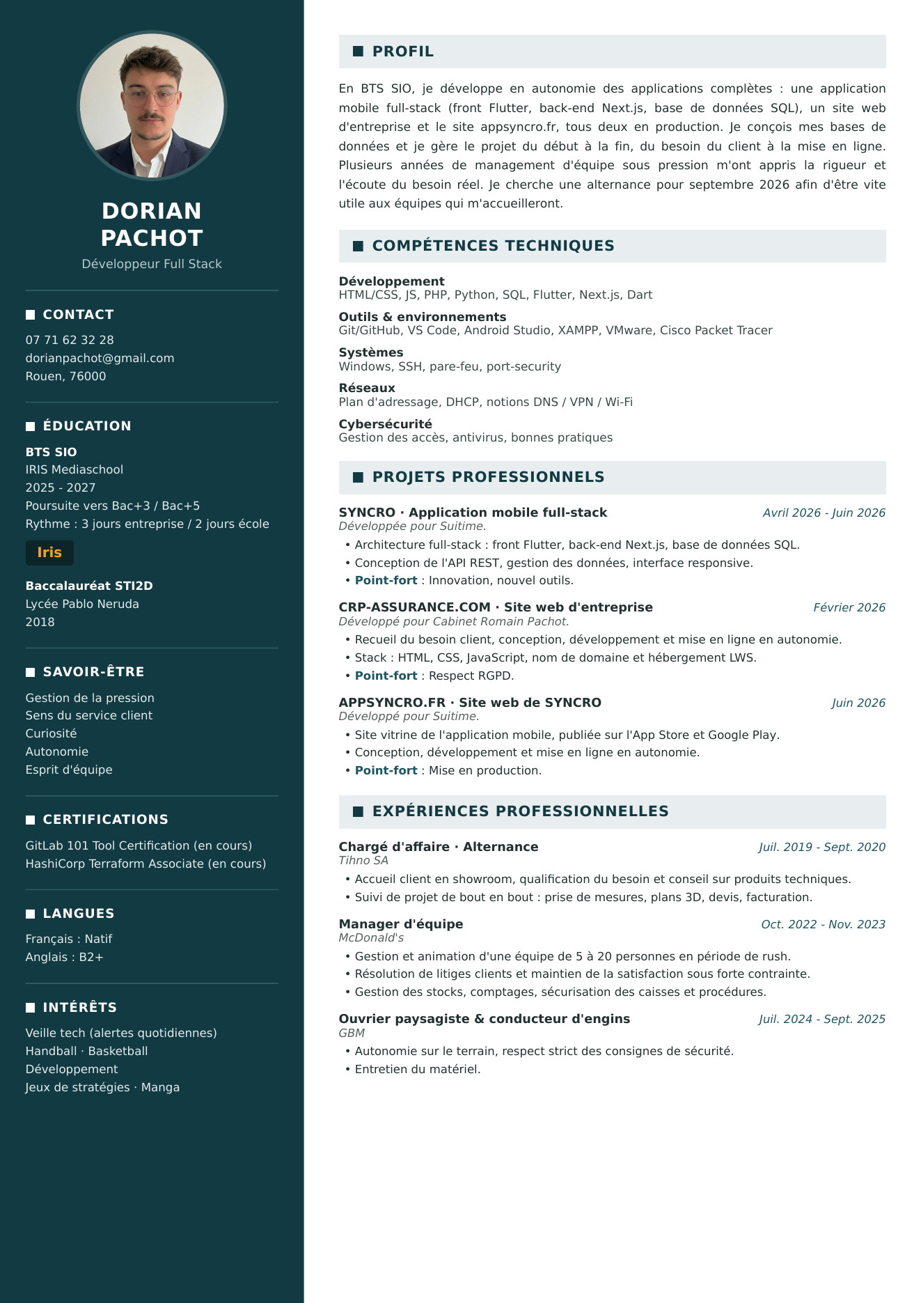 CV de Dorian Pachot.