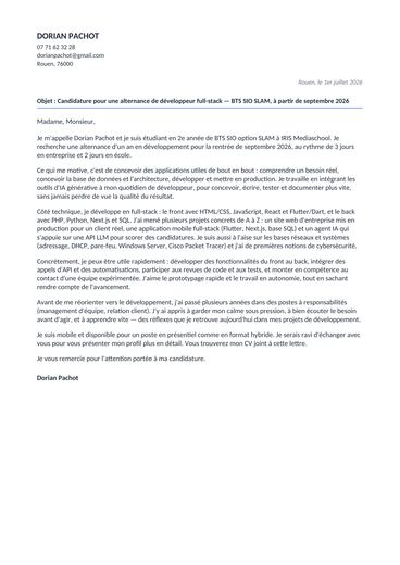 Aperçu : Lettre de motivation